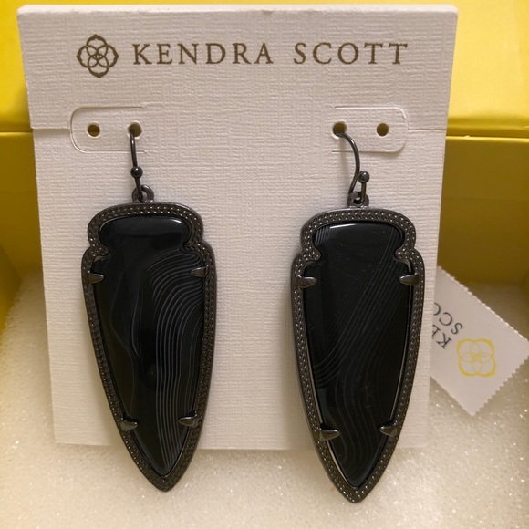 NWT RARE & Retired Kendra Scott Skylar Earrings Gunmetal & Black Banded Agate 😊 - Picture 9 of 14
